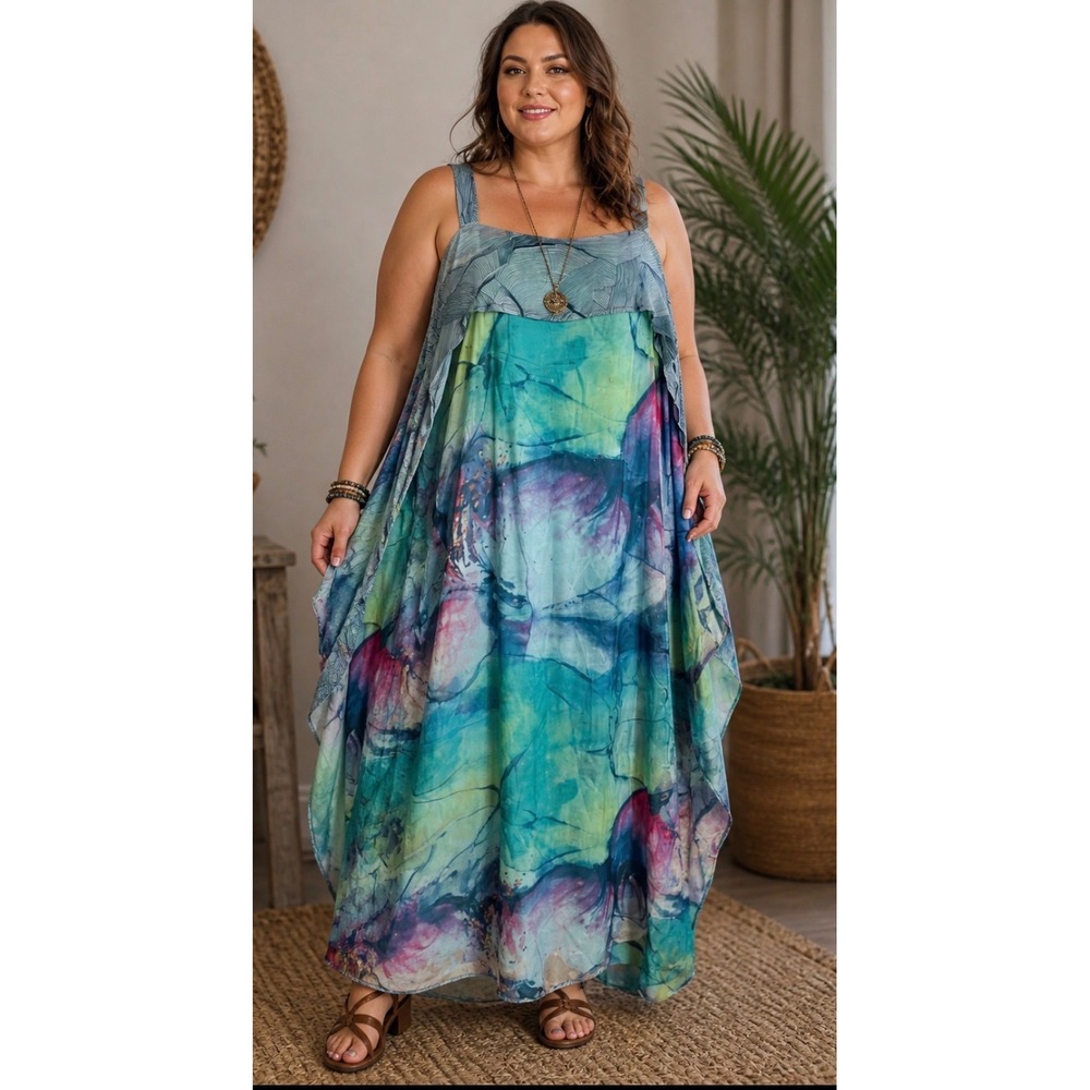 The Pyramid Collection Multicolor Boho Maxi Dress Womens 2X Festival Art